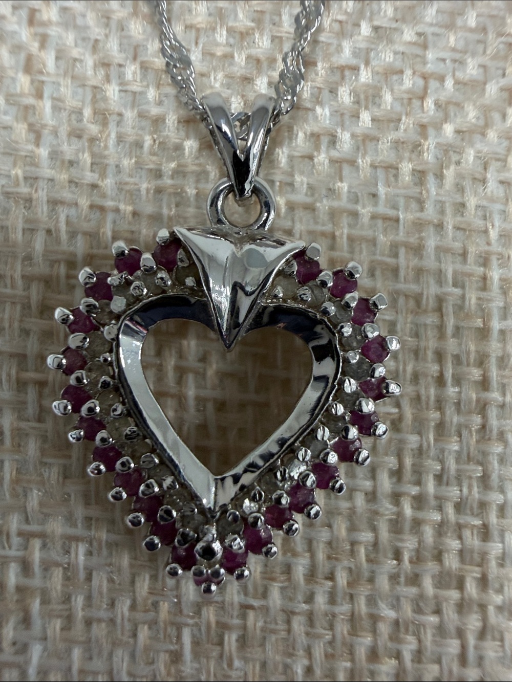 Sterling Silver Heart Pendant Necklace with ruby Accents